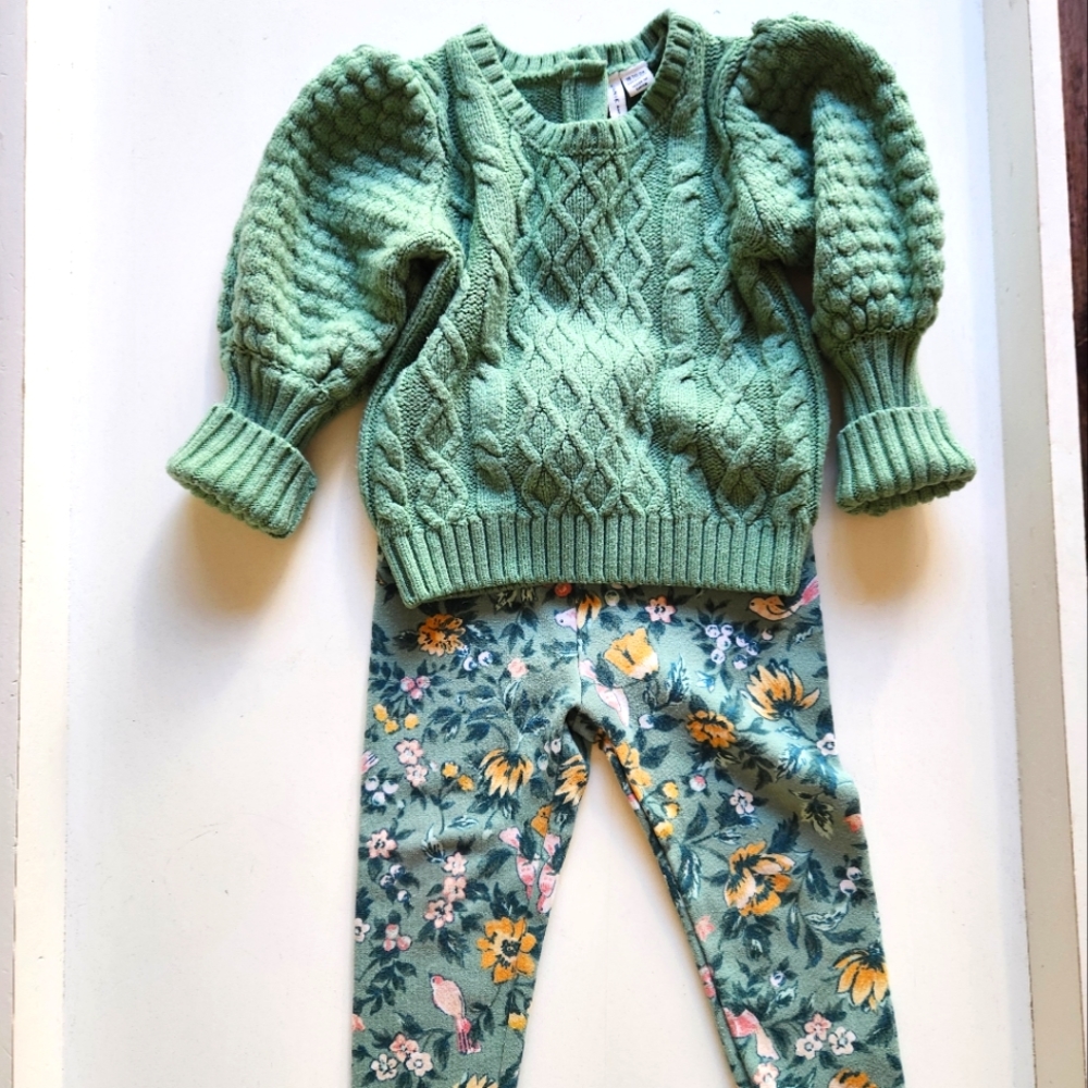 Girls Janie and Jack Spring outfit set sweater and floral pants/leggins
